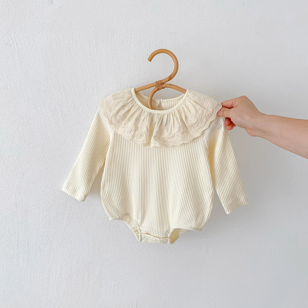 Spring and Autumn Arrival Baby Girls Long Sleeves Floral Embroidery Pattern Collar Base Layer Onesie